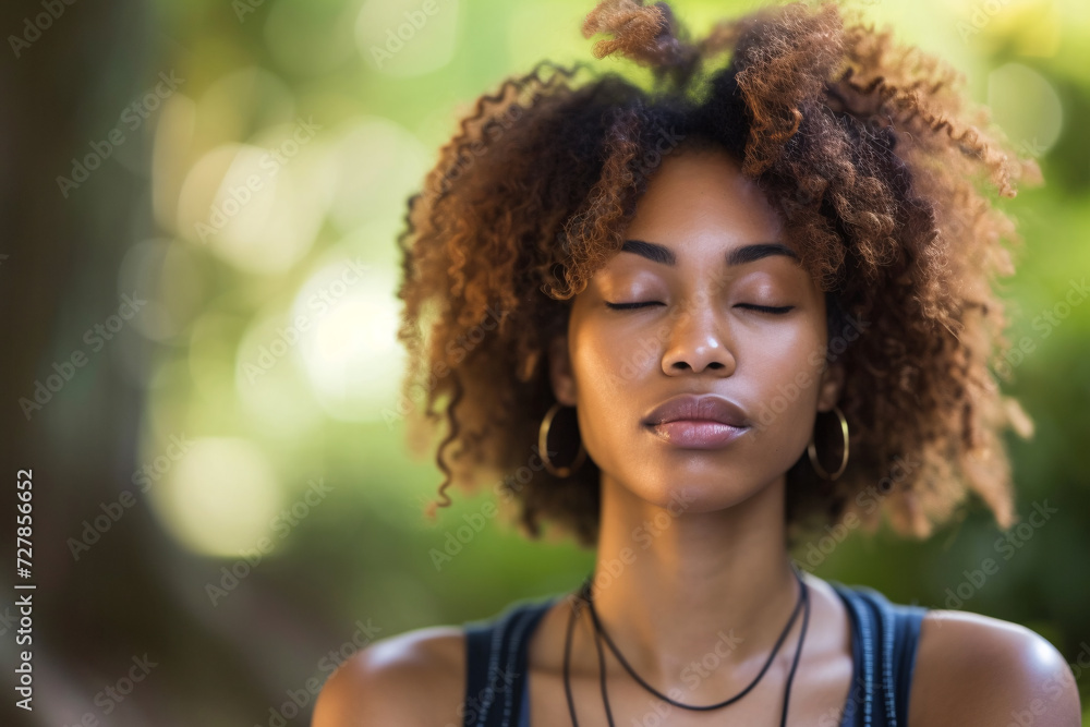 Breathing exercise, being in the moment, mindfulness concept, a woman taking a deep breath Breathing exercise, being in the moment, mindfulness concept, a woman taking a deep breath
