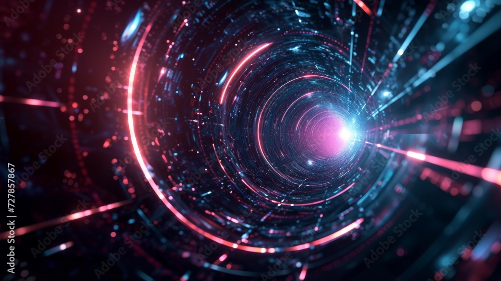 Obraz premium a bright light is coming out from a circle of lights, data tunnel