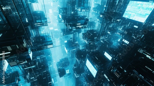render of black and blue cyber technology inspired by the grid