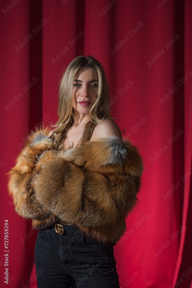 Fur coat trend. Attractive European lady in furs. Fashionable details of woman wardrobe Fur coat trend. Attractive European lady in furs. Fashionable details of woman wardrobe
