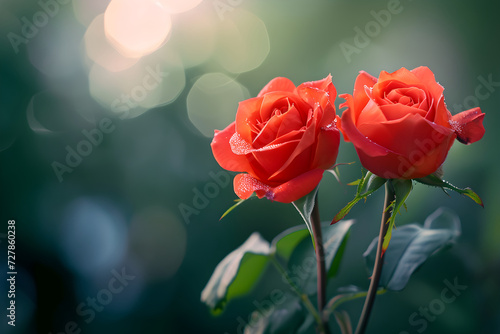 pink, red roses in the garden, background, copy space, flowers. Abstract wallpaper. Spring, Valentine's day. Two. Soft colors