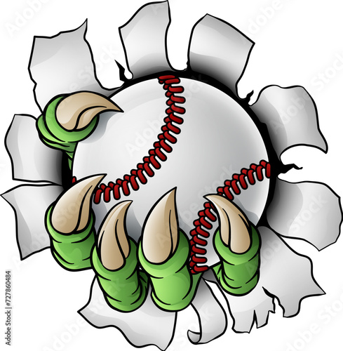 A baseball claw sports illustration of an eagle or animal monster hand holding ball