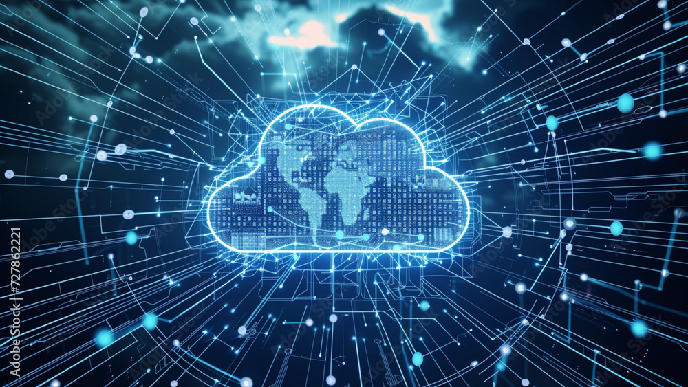 Obraz premium Cloud computing technology concept, futuristic style.