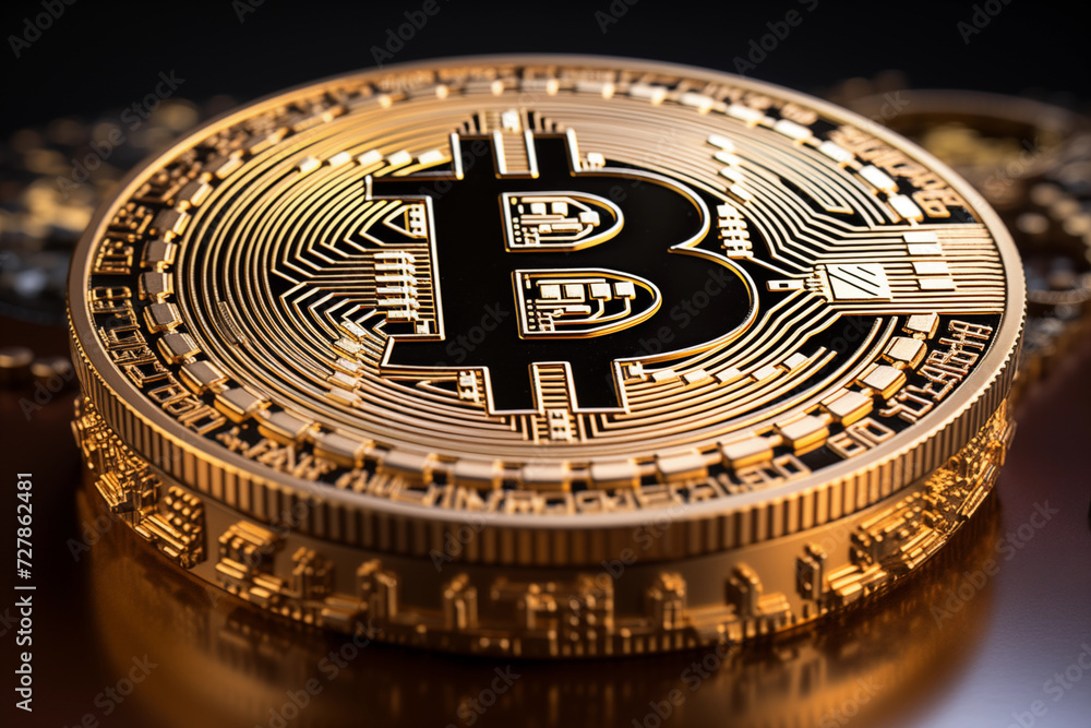 golden bitcoin coin closse up