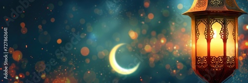 abstract colorful background of lantern and crescent