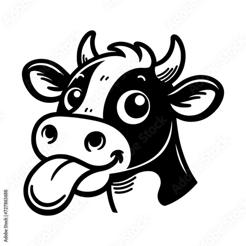 Cute cow shows tongue animal farm cattle pet logo vector illustration Funny cartoon childrish style illustration