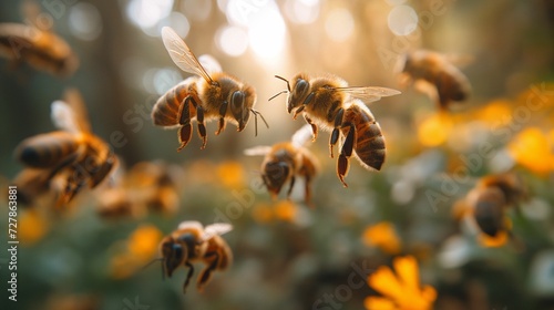 Hive Harmony: Capturing the Essence of Community and Teamwork in a Bustling Bee Hive, Illuminated by the Golden Hour Glow.