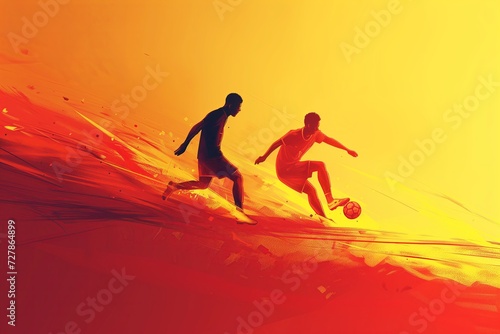 Dynamic Soccer Showdown: Two Players in a Passionate Duel at Sunset