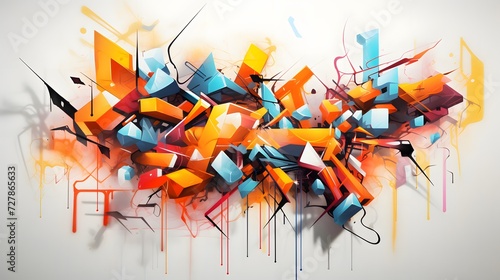 an abstract painting of orange and blue shapes