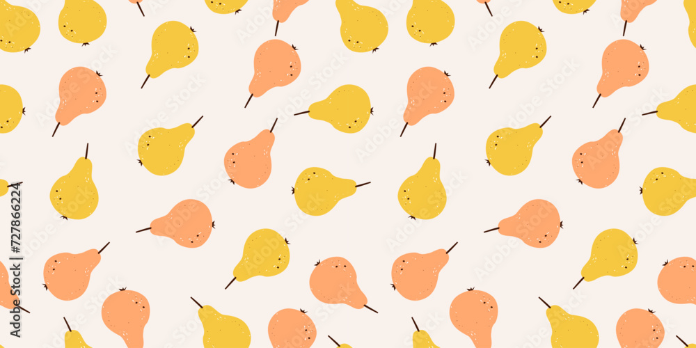 Abstract pears pattern. Trendy fashion fruit background. Great for fabric, drawing labels, print on t-shirt, wallpaper of children's room, posters, cards Abstract pears pattern. Trendy fashion fruit background. Great for fabric, drawing labels, print on t-shirt, wallpaper of children's room, posters, cards