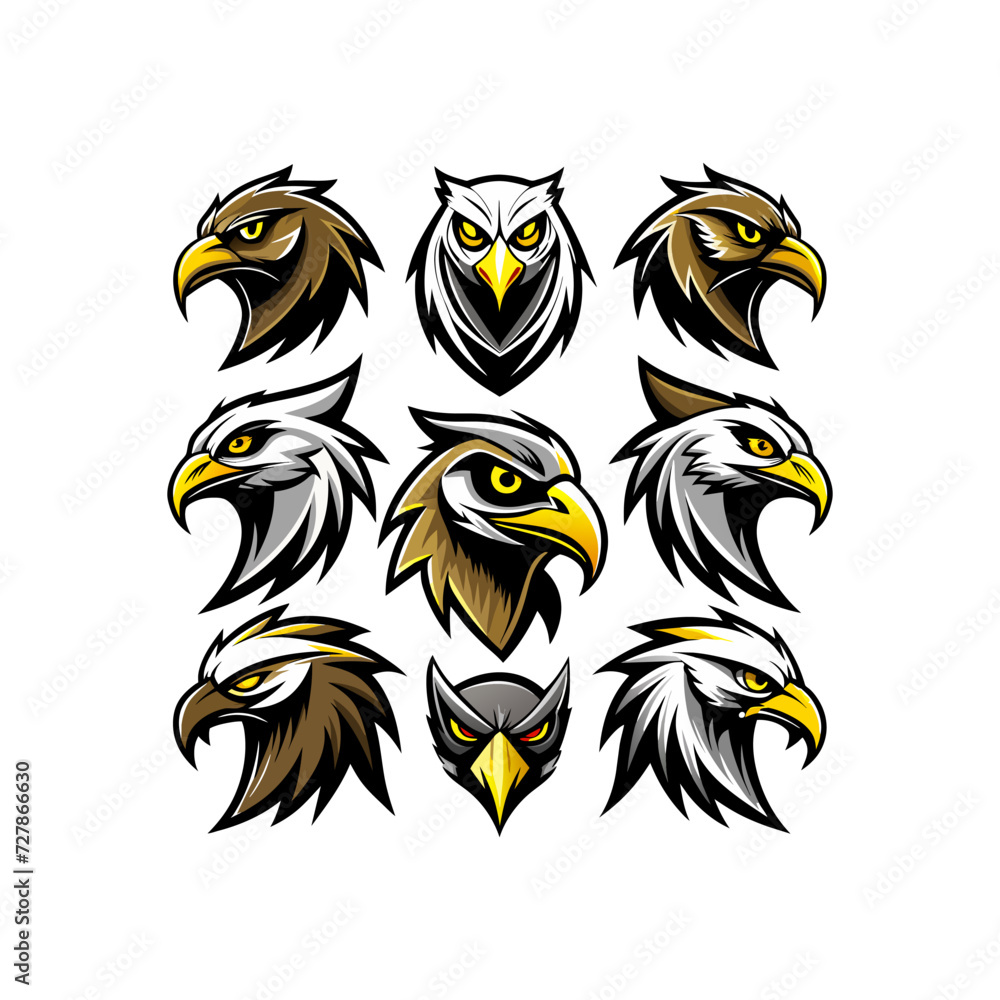 Fototapeta premium set of eagle head vector illustration