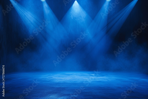 Abstract dark blue studio background with lighting on stage photo