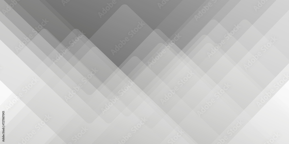 Abstract modern minimal geometric white and gray light background design. white transparent material in triangle diamond and squares shapes in random geometric pattern.