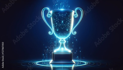 A trophy with futuristic connection circuit holographic design