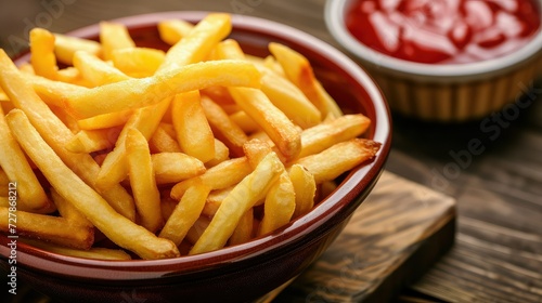 French fries or potato chips with sour cream and ketchup.