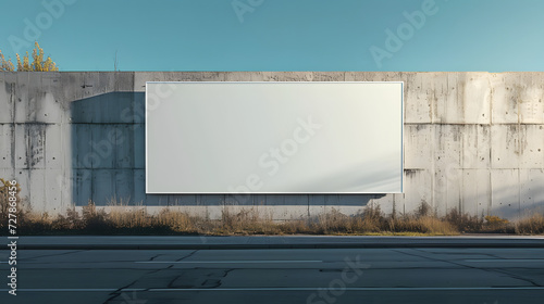 Blank white empty paper board frame billboard sign on the road highway for ad advertising with copy space for text on the city street, outdoor business announcement promotion concept photo