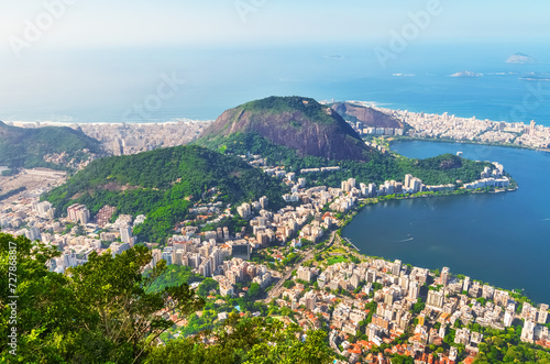 Aerial view of Rio with Corcovado Mountain, Sugarloaf Mountain and Guanabara Bay - Rio de Janeiro, Brazil