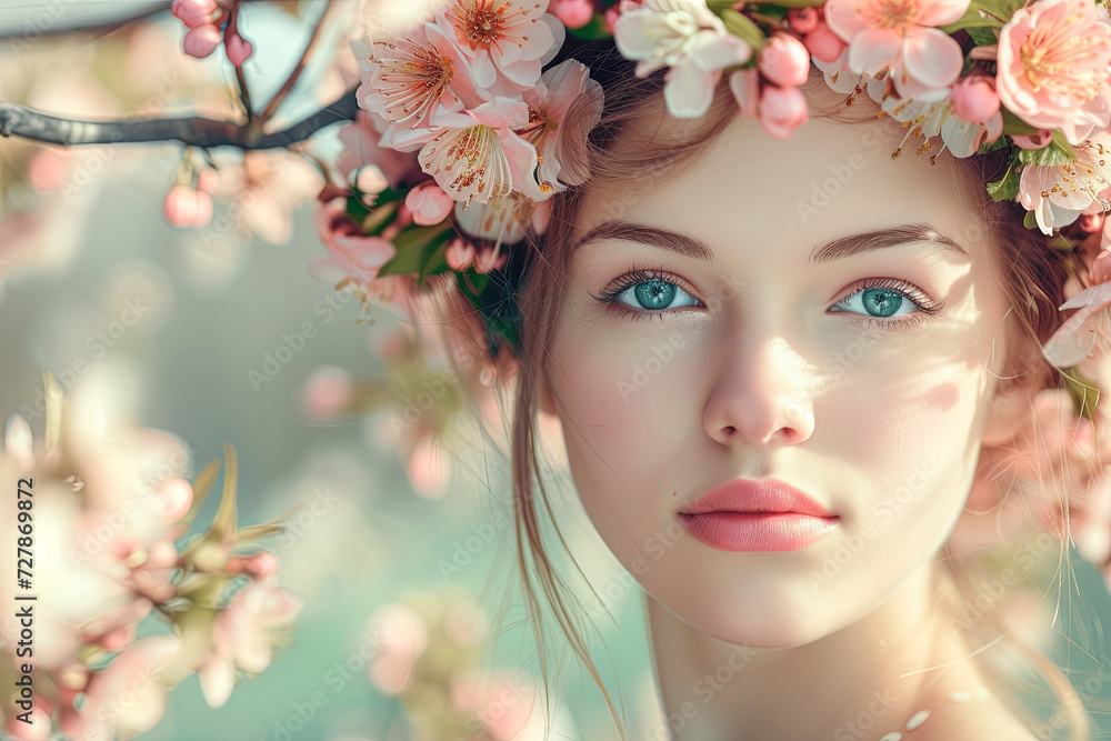 Beautiful Spring Girl with flowers