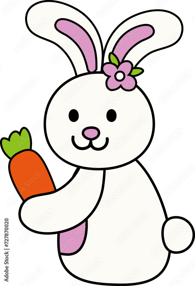 Obraz premium Cartoon style bunny holding carrot vector