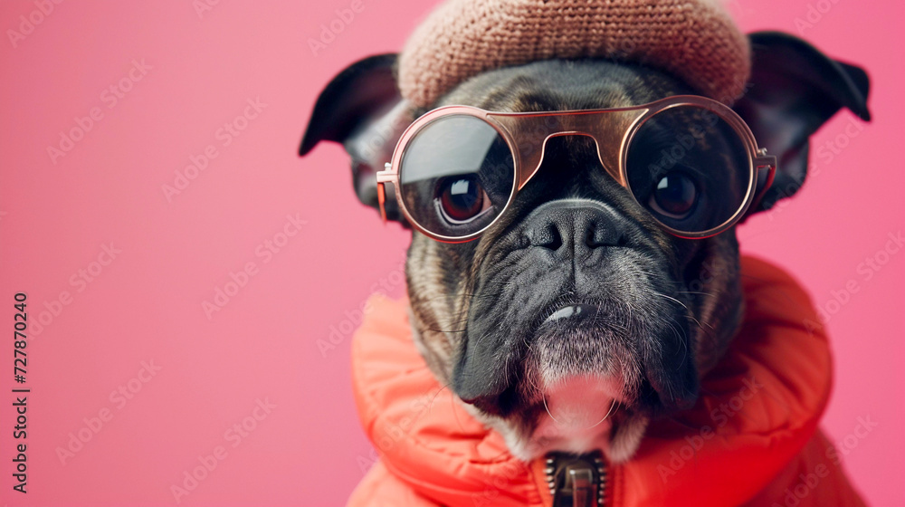 Fototapeta premium Fashionable antrophomorfic dog with glasses, Generative AI