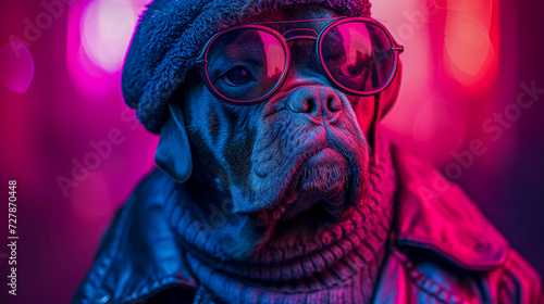 Fashionable antrophomorfic dog with glasses, Generative AI