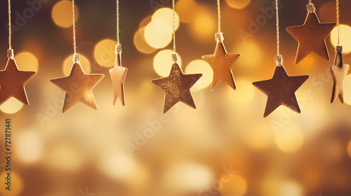 Flat lay composition for festive background with festive decorations and stars