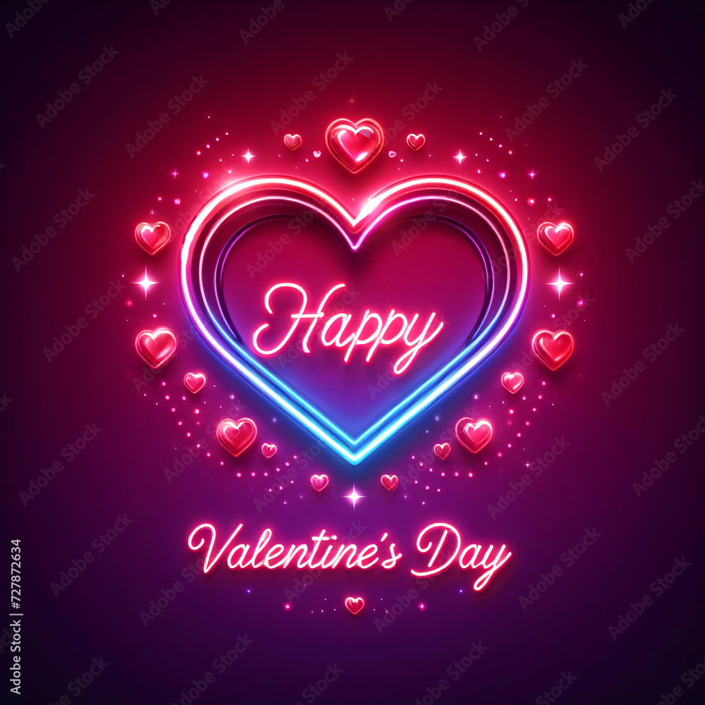 Radiant Romance: Neon Heart and Valentines Day Inscription.