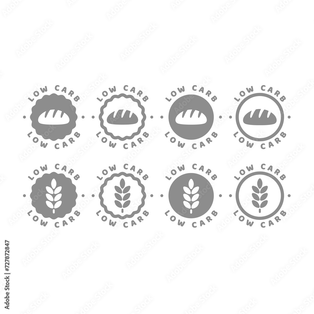 Low carb vector label set. Nutrition and diet stamps.