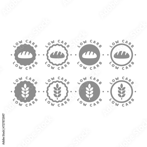 Low carb vector label set. Nutrition and diet stamps.