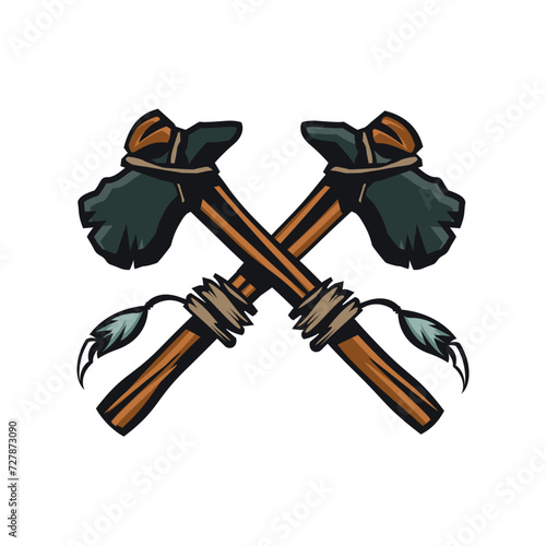 Native American peace pipe logo design illustration