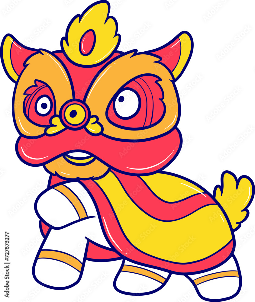 Fototapeta premium cute traditional chinese lion dance cartoon