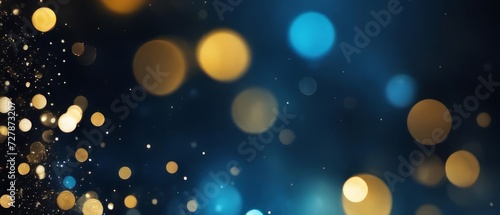 De focused blue gold background of abstract glitter lights. © ProArt Studios