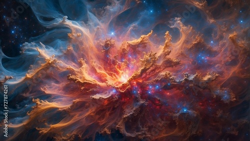 A nebula , characterized by its distinct swirling patterns in vibrant hues of gold and crimson.