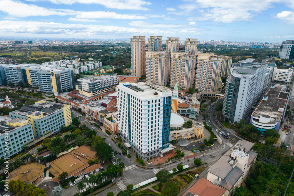 Taguig, Metro Manila, Philippines - Feb 03, 2024: Aerial of Mckinley Hill, an upscale district with office buildings and condos near BGC.