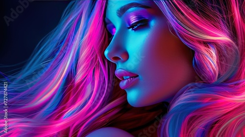 Beauty style woman with colorful hair and decorations AI generated image