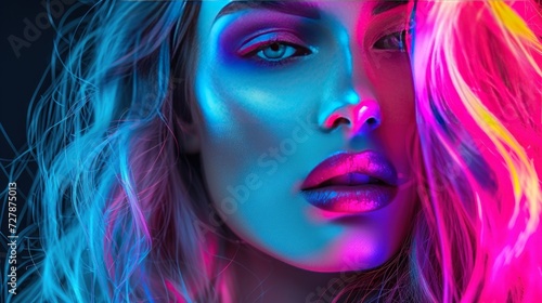 Beauty style woman with colorful hair and decorations AI generated image