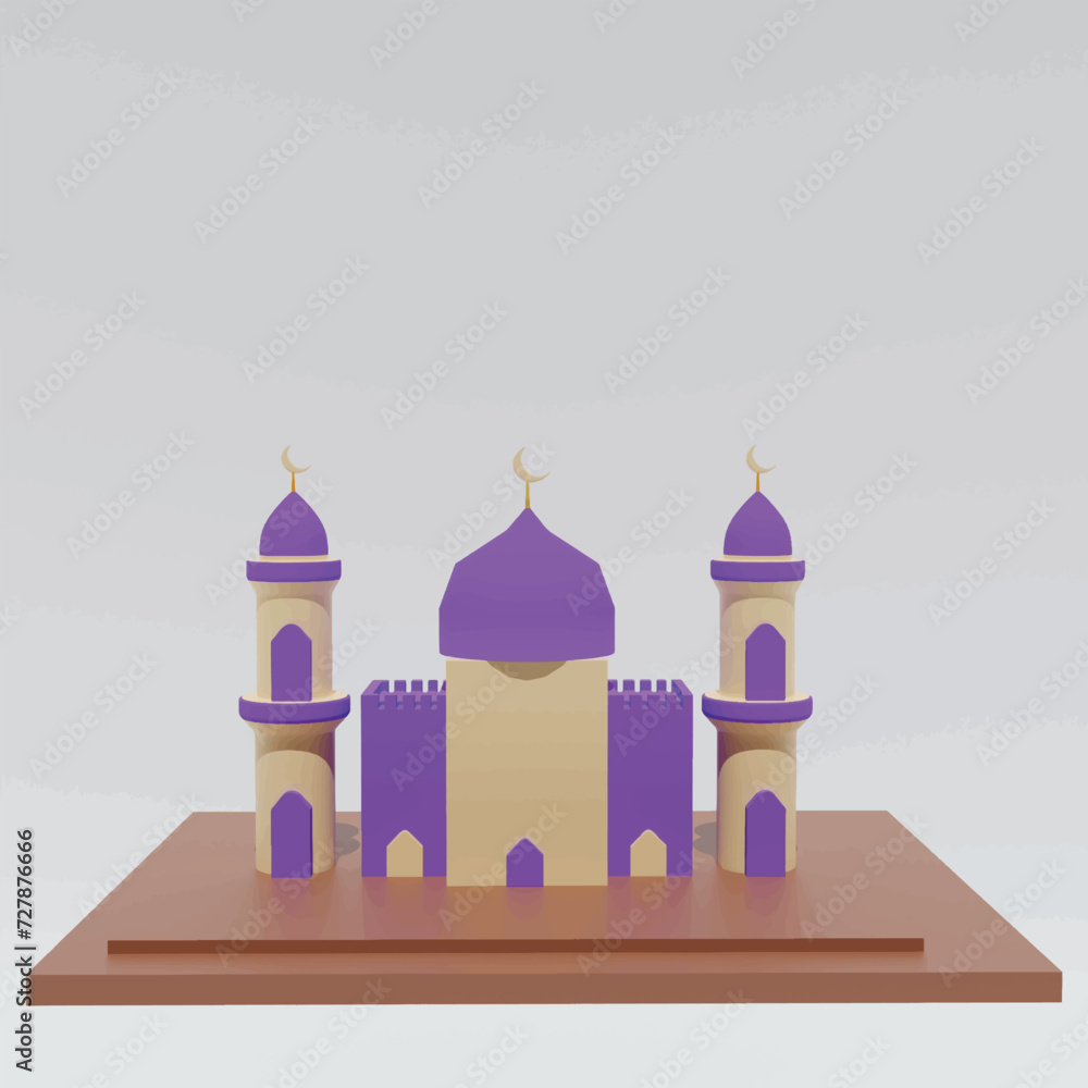 Kabaah alharam and mosque concept. Realistic 3d object cartoon style.