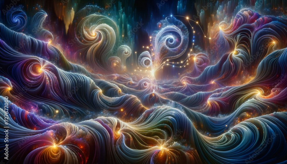 Vibrant cosmic dreamscape showcasing neural activation functions
