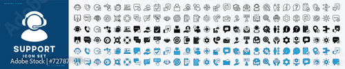 Set of customer support and service icon. Containing help assistance, operator, satisfaction, technical experience, feedback, problem-solving, settings, care, solution, chat, call. Vector illustration