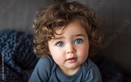 Young Multiracial Boy With Curly Hair and Blue Eyes