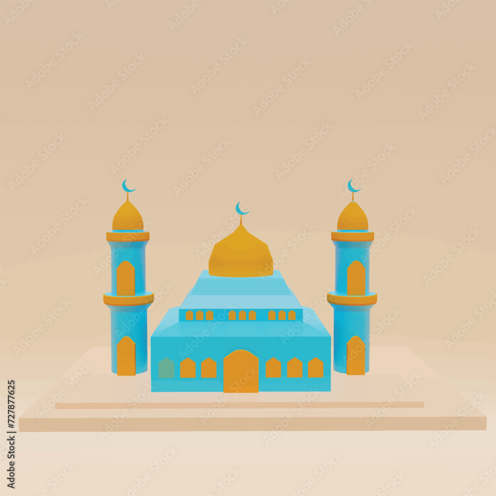 Kabaah alharam and mosque concept. Realistic 3d object cartoon style.