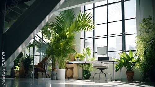 a room filled with lots of plants and a computer