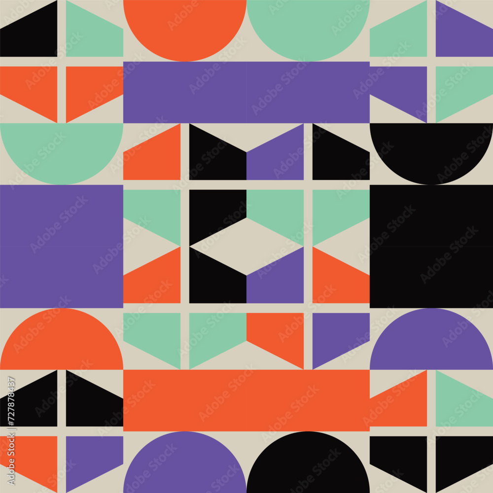 Bauhaus style abstract geometric seamless pattern. Contemporary seamless pattern. Fashionable template for design. 