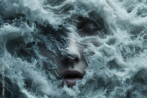 woman face in the stormy sea waves