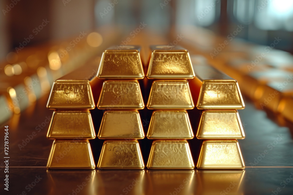 stack of gold bars, gold and foreign exchange reserves. stack of gold bars, gold and foreign exchange reserves.
