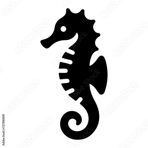 minimal Seahorse vector icon, flat symbol, black color silhouette