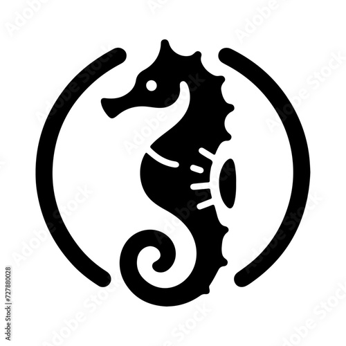 minimal Seahorse vector icon, flat symbol, black color silhouette