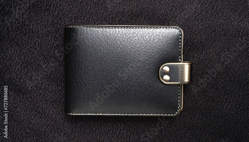 top view of a wallet made of black leather on a dark background