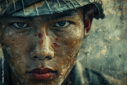Thai soldier portrait close up. Modern soldier of Thailand detailed photography texture