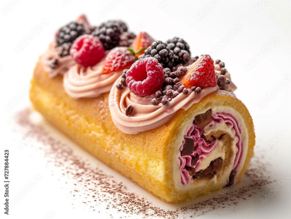 Roll cake or Swiss roll isolated on white background in minimalist style. Roll cake or Swiss roll isolated on white background in minimalist style.